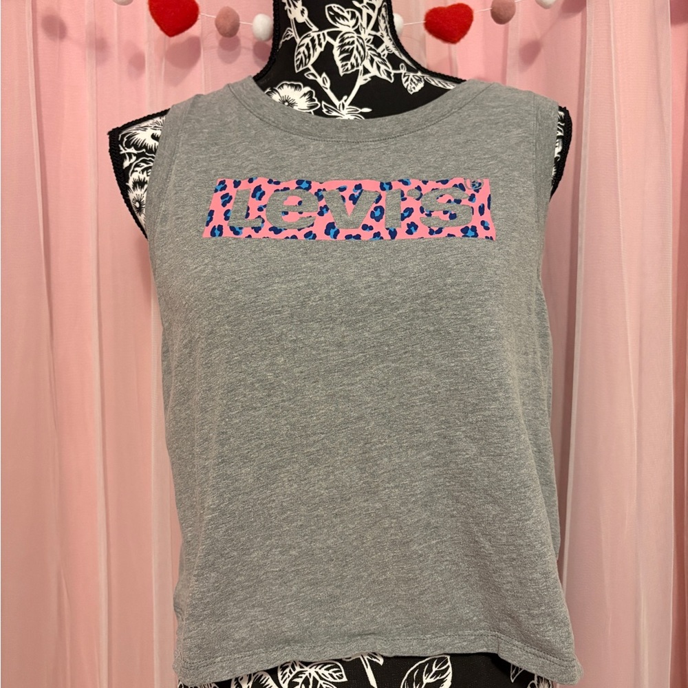 Levi's Gray Tank with Pink & Blue Leopard Logo